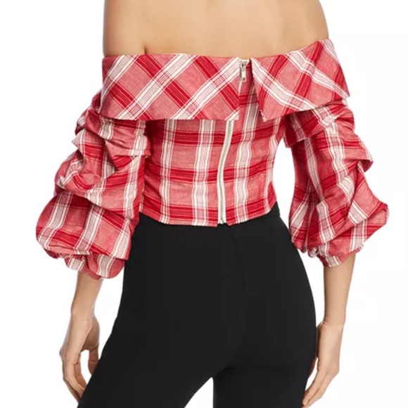Bardot Red Plaid Off The Shoulder Top - Picture 2 of 6